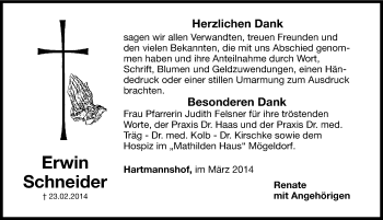 Traueranzeige von Erwin Schneider von Hersbrucker Zeitung