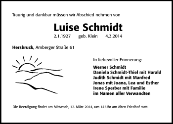 Traueranzeige von Luise Schmidt von Hersbrucker Zeitung
