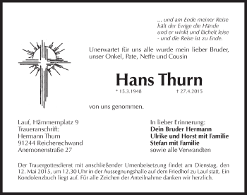 Traueranzeige von Hans Thurn von Pegnitz-Zeitung