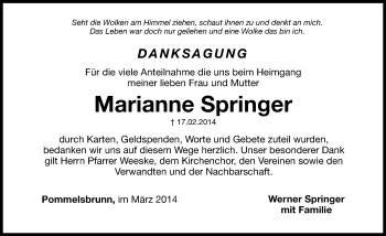 Traueranzeige von Marianne Springer von Hersbrucker Zeitung