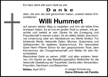 Traueranzeige von Willi Hummert von Hersbrucker Zeitung