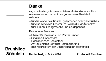 Traueranzeige von Brunhilde Söhnlein von Hersbrucker Zeitung
