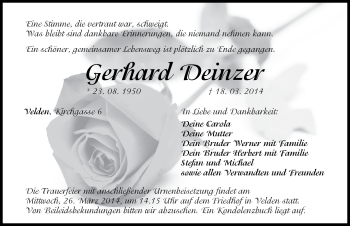 Traueranzeige von Gerhard Deinzer von Hersbrucker Zeitung