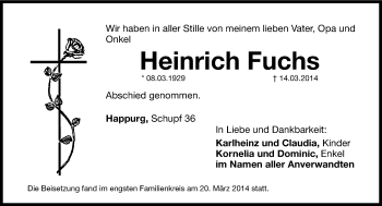 Traueranzeige von Heinrich Fuchs von Hersbrucker Zeitung
