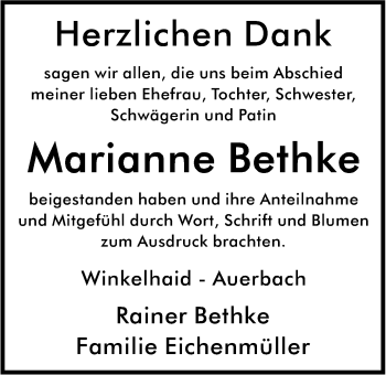 Traueranzeige von Marianne Bethke von Der Bote