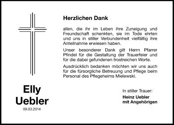 Traueranzeige von Elly Uebler von Hersbrucker Zeitung