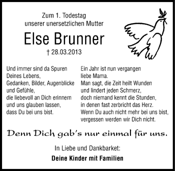 Traueranzeige von Else Brunner von Hersbrucker Zeitung