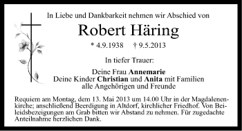 Traueranzeige von Robert Häring von Der Bote