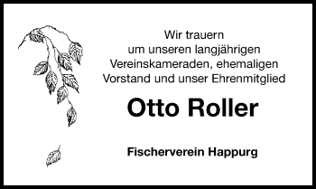 Traueranzeige von Otto Roller von Hersbrucker Zeitung