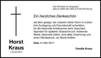 Traueranzeige von Horst Kraus von Hersbrucker Zeitung