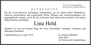 Traueranzeige von Lina Held von Hersbrucker Zeitung
