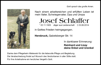 Traueranzeige von Josef Schlaffer von Hersbrucker Zeitung