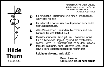 Traueranzeige von Hilde Thurn von Hersbrucker Zeitung