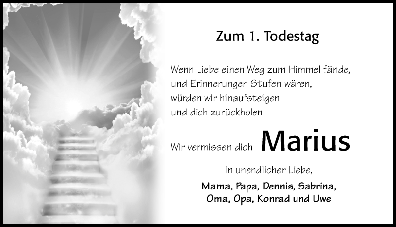  Traueranzeige für Marius Krieger vom 15.05.2014 aus Hersbrucker Zeitung