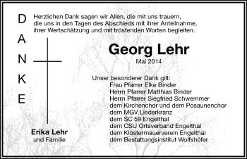 Traueranzeige von Georg Lehr von Hersbrucker Zeitung