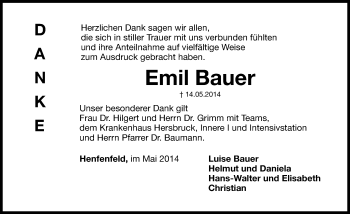 Traueranzeige von Emil Bauer von Hersbrucker Zeitung