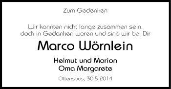 Traueranzeige von Marco Wörnlein von Hersbrucker Zeitung