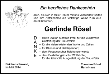 Traueranzeige von Gerlinde Rösel von Hersbrucker Zeitung