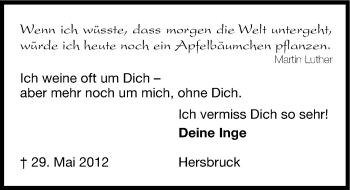 Traueranzeige von Weine um Dich von Hersbrucker Zeitung