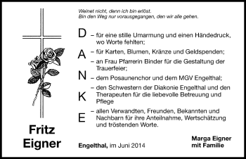 Traueranzeige von Fritz Eigner von Hersbrucker Zeitung