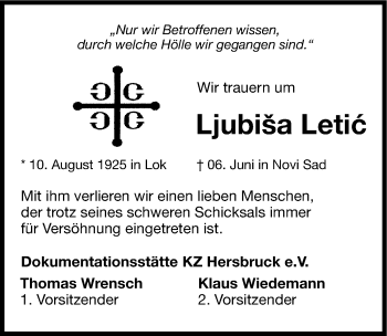 Traueranzeige von Ljubisa Letic von Hersbrucker Zeitung