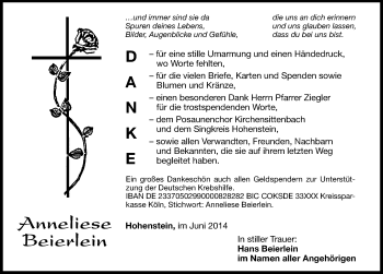 Traueranzeige von Anneliese Beierlein von Hersbrucker Zeitung
