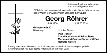 Traueranzeige von Georg Röhrer von Hersbrucker Zeitung
