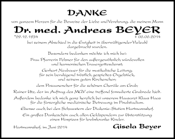 Traueranzeige von Andreas Beyer von Hersbrucker Zeitung