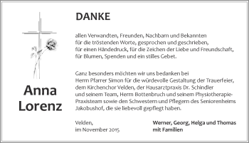 Traueranzeige von Anna Lorenz von Hersbrucker Zeitung