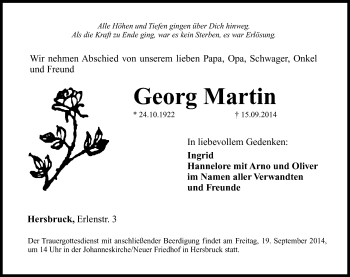 Traueranzeige von Georg Martin von Hersbrucker Zeitung