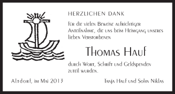 Traueranzeige von Thomas Hauf von Der Bote