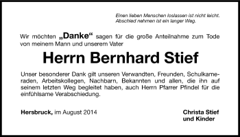 Traueranzeige von Bernhard Stief von Hersbrucker Zeitung