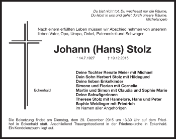 Traueranzeige von Johann Stolz von Pegnitz-Zeitung