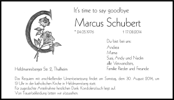 Traueranzeige von Marcus Schubert von Hersbrucker Zeitung