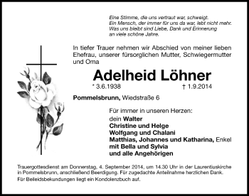 Traueranzeige von Adelheid Löhner von Hersbrucker Zeitung