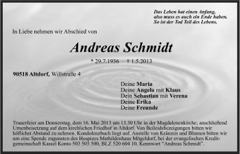 Traueranzeige von Andreas Schmidt von Der Bote