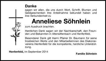 Traueranzeige von Anneliese Söhnlein von Hersbrucker Zeitung