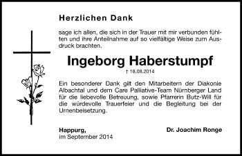 Traueranzeige von Ingeborg Haberstumpf von Hersbrucker Zeitung