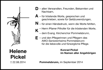 Traueranzeige von Helene Pickel von Hersbrucker Zeitung