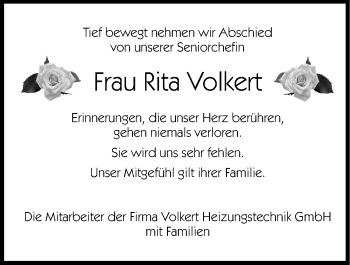 Traueranzeige von Rita Volkert von Hersbrucker Zeitung