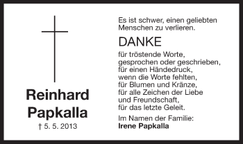 Traueranzeige von Reinhard Papkalla von Der Bote