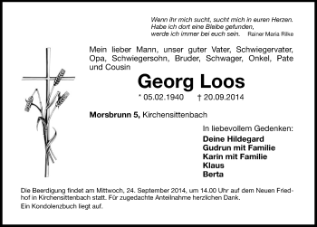 Traueranzeige von Georg Loos von Hersbrucker Zeitung