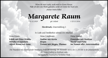 Traueranzeige von Margarete Raum von Hersbrucker Zeitung