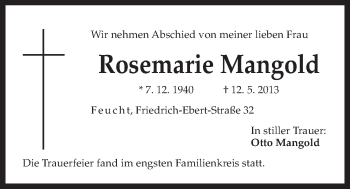 Traueranzeige von Rosemarie Mangold von Der Bote