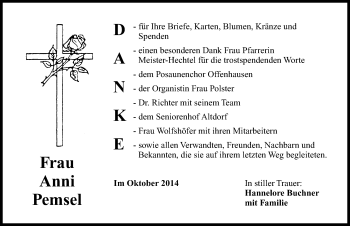 Traueranzeige von Anni Pemsel von Hersbrucker Zeitung
