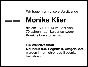 Traueranzeige von Monika Klier von Hersbrucker Zeitung