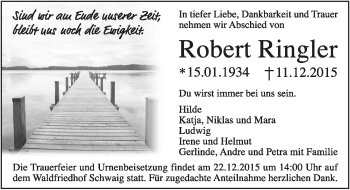 Traueranzeige von Robert Ringler von Pegnitz-Zeitung