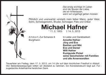 Traueranzeige von Michael Hafner von Der Bote
