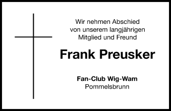 Traueranzeige von Frank Preusker von Hersbrucker Zeitung