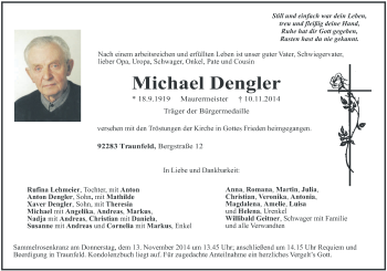 Traueranzeige von Michael Dengler von Hersbrucker Zeitung